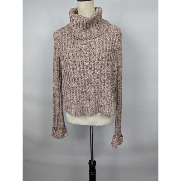 Free People Turtleneck Sweater Pink Marled Medium Long Sleeve Cropped Chunky - Picture 3 of 9
